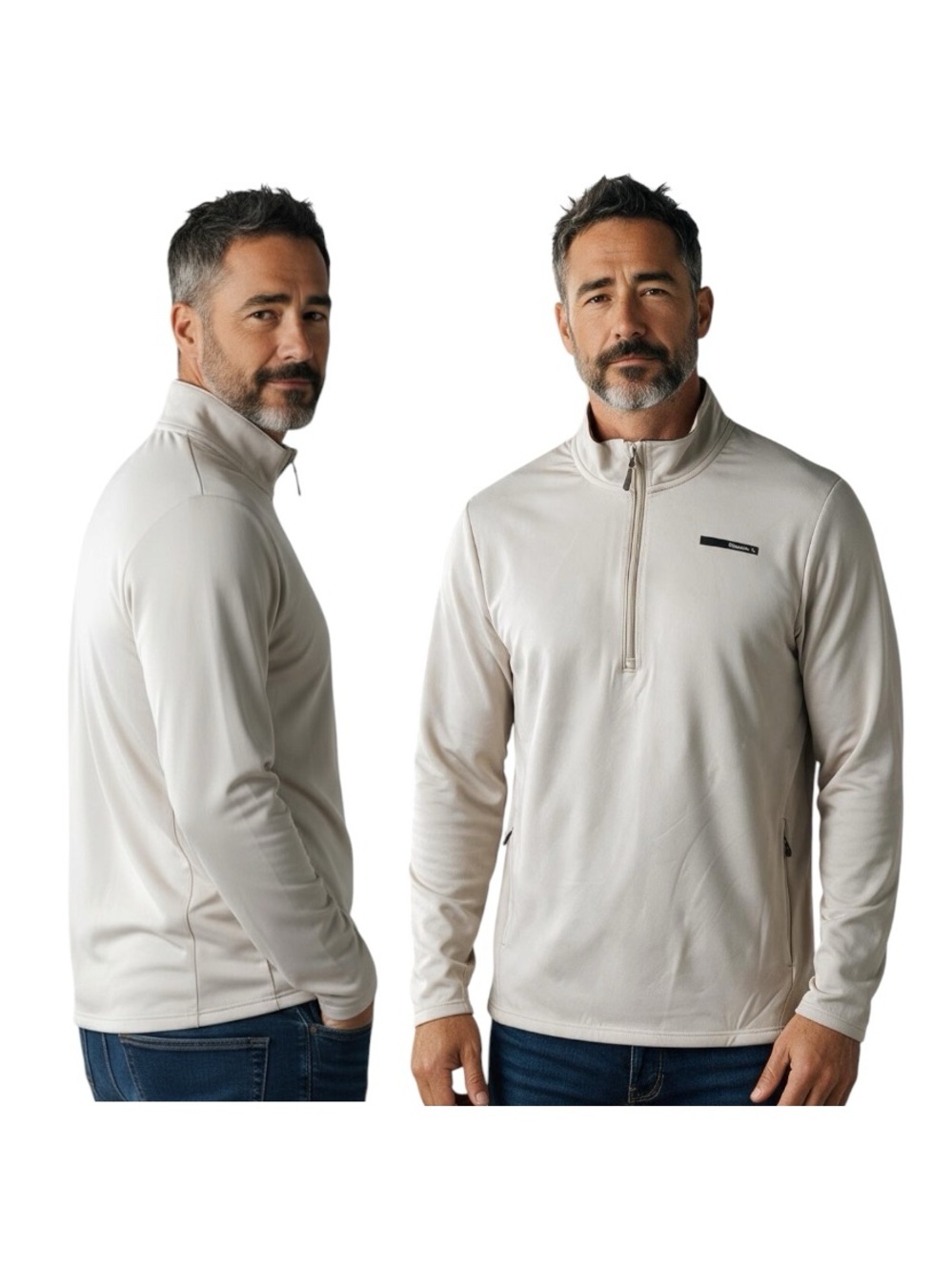 Reebok Men's Light Beige Quarter-Zip Commuter Hybrid Jacket